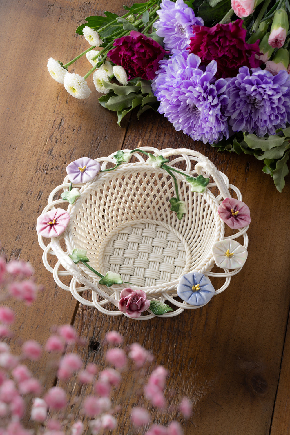 Belleek Classic Morning Glory Basket