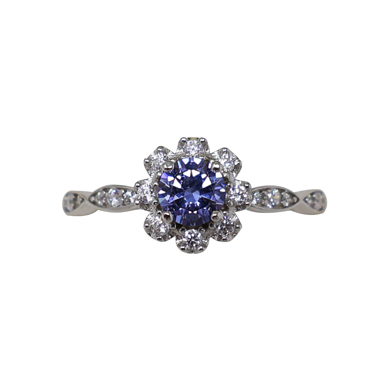 Goviers Cubic Zirconia Tanzanite Petal Silver Ring