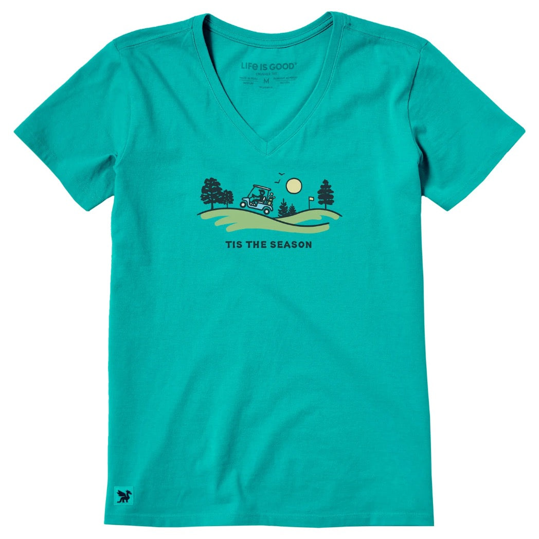 LIFE IS GOOD - WOMENS CRUSHER VEE TEE | Tis The Season Turquoise Green