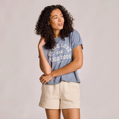 LIFE IS GOOD - WOMENS CRUSHER BOXY TEE | Peace Love Slate Blue