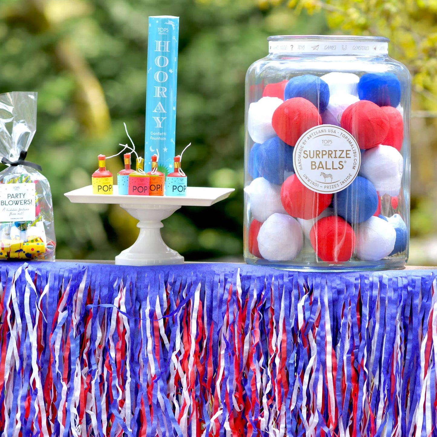 10' x 15" Party Table Tissue Fringe - Red, White & Blue