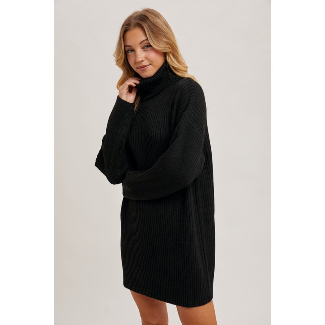 BLUIVY - TURTLENECK KNIT SWEATER DRESS | BLACK