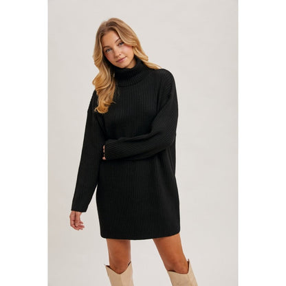 BLUIVY - TURTLENECK KNIT SWEATER DRESS | BLACK