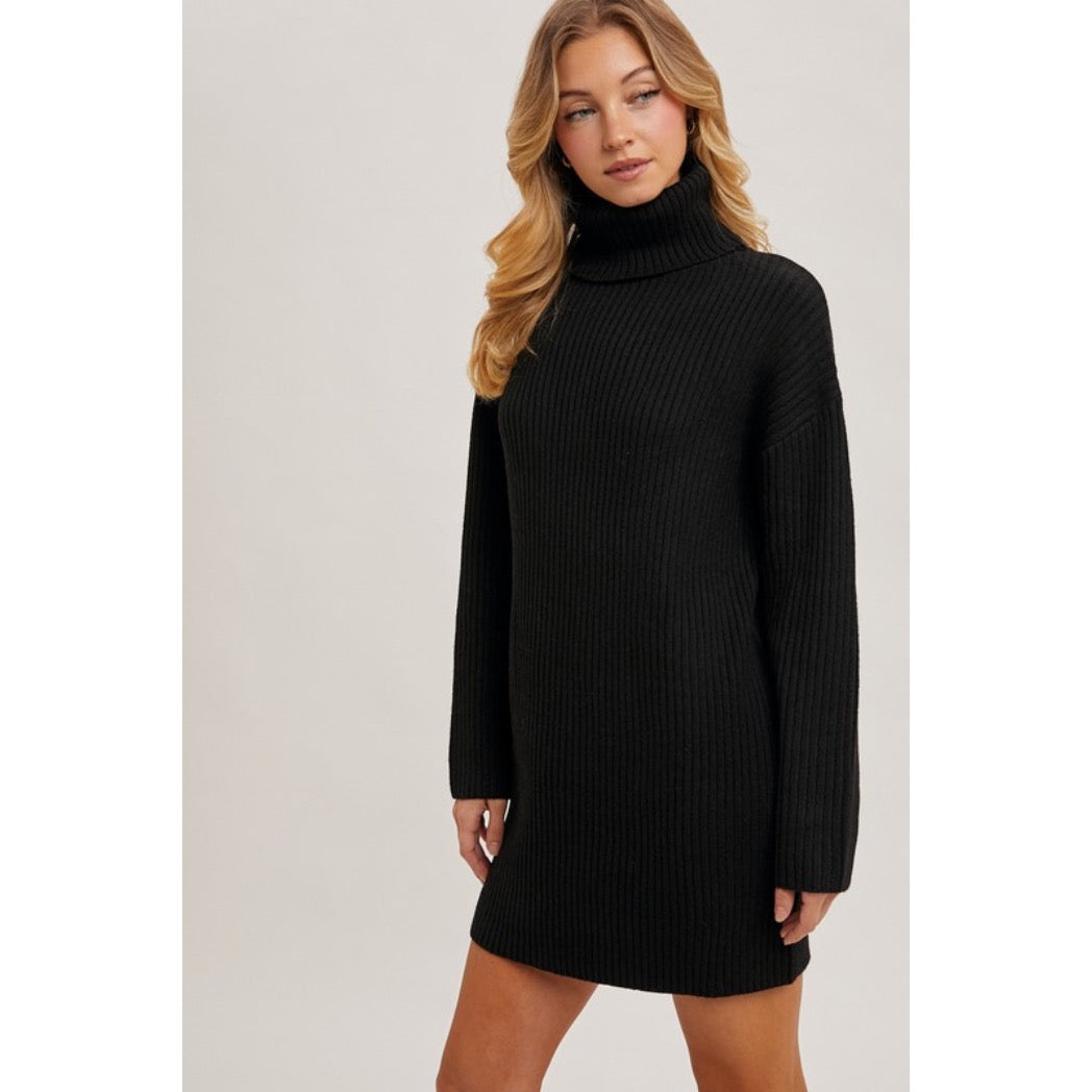 BLUIVY - TURTLENECK KNIT SWEATER DRESS | BLACK