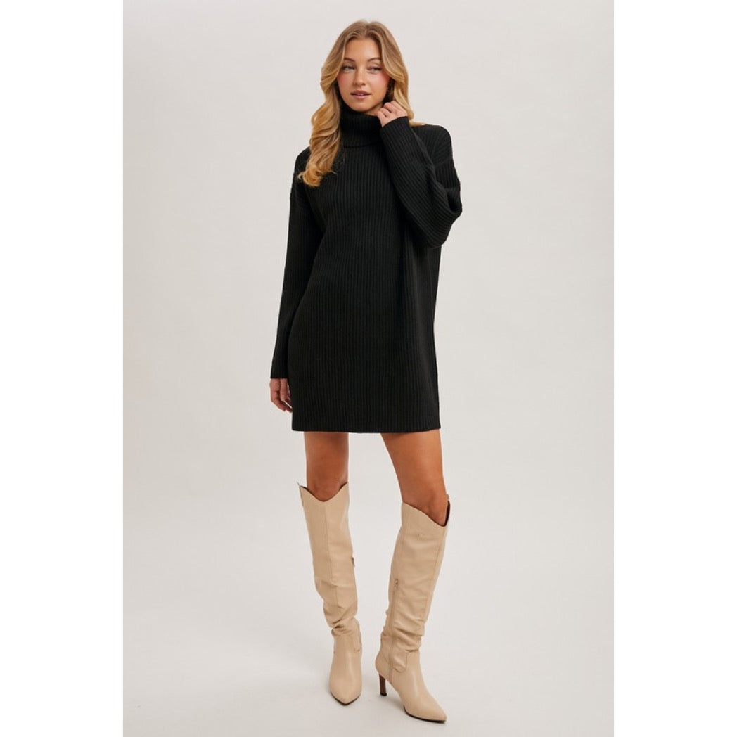 BLUIVY - TURTLENECK KNIT SWEATER DRESS | BLACK