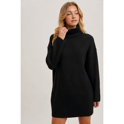 BLUIVY - TURTLENECK KNIT SWEATER DRESS | BLACK