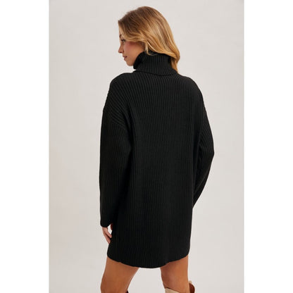 BLUIVY - TURTLENECK KNIT SWEATER DRESS | BLACK