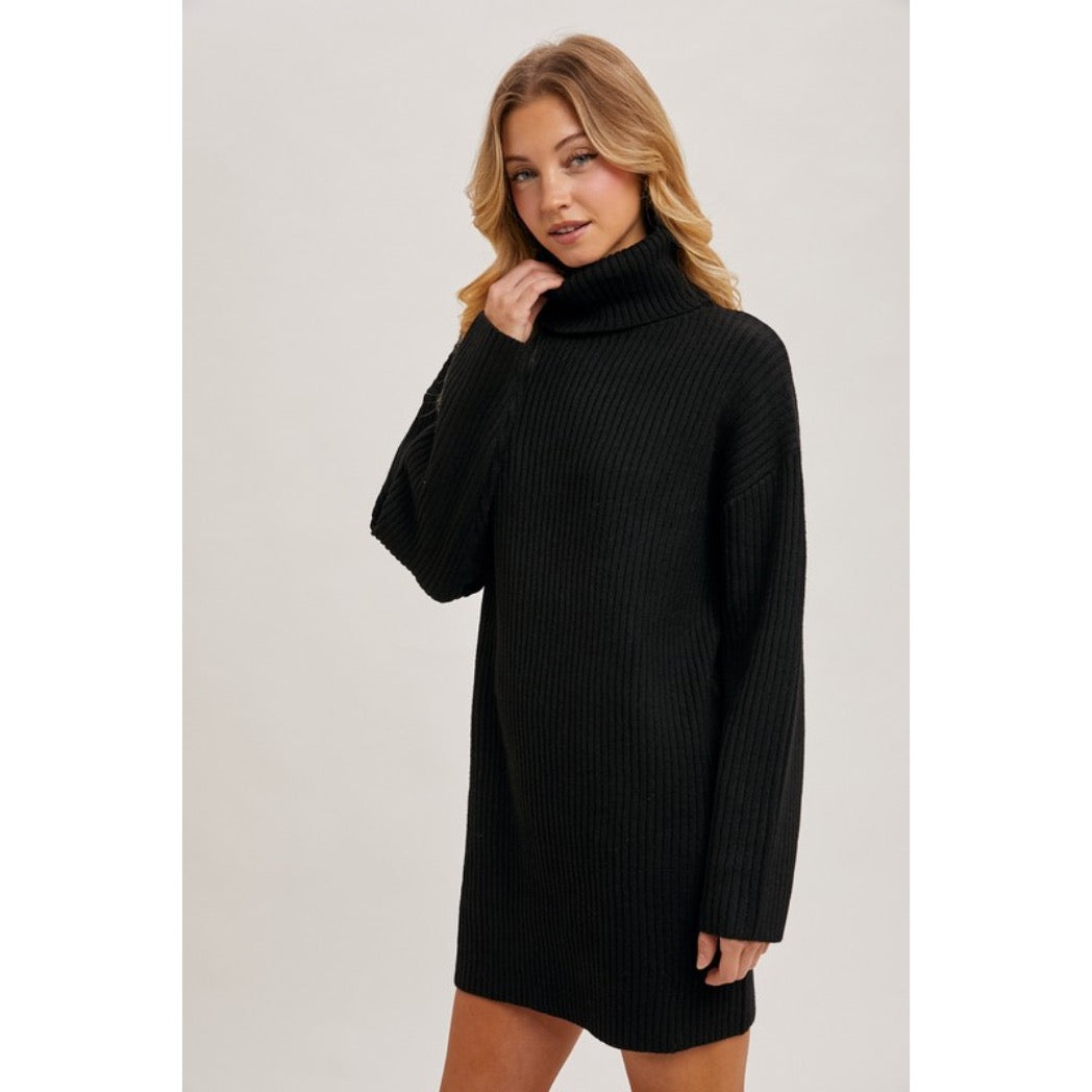 BLUIVY - TURTLENECK KNIT SWEATER DRESS | BLACK