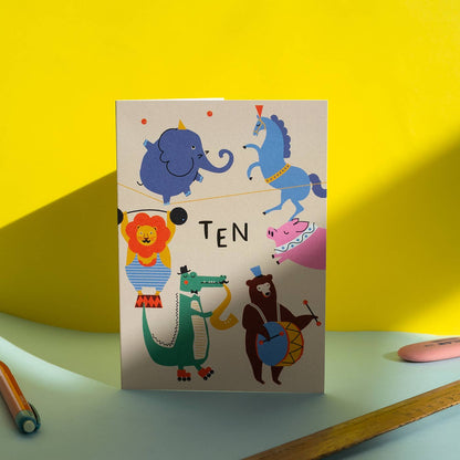 10th Birthday Card – Circus Animals