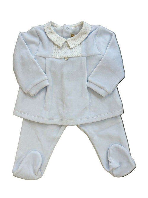 2pc Blue Velour w. Dots Collar | Pureté Du... Bébé
