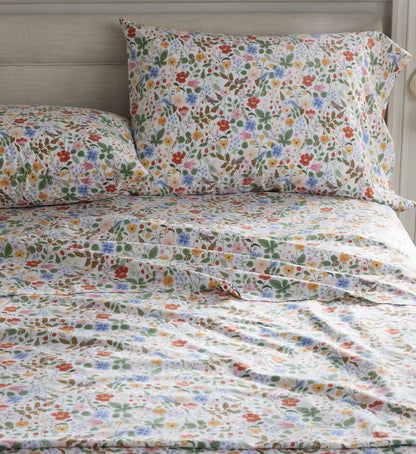 Percale Fitted Sheet - Strawberry Fields White