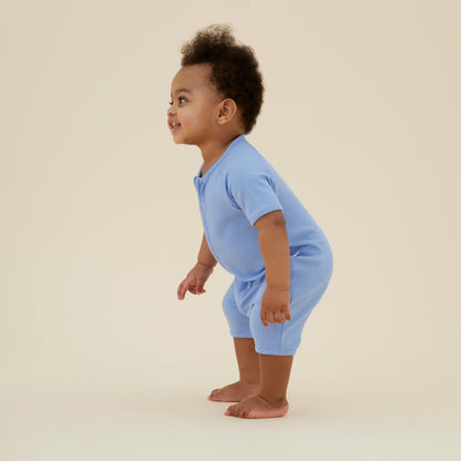 Blue Ribbed Zip Summer Sleepsuit