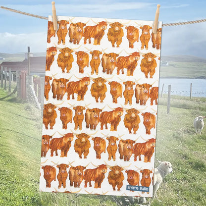 Emma Ball Highland Coos Tea Towel Pair