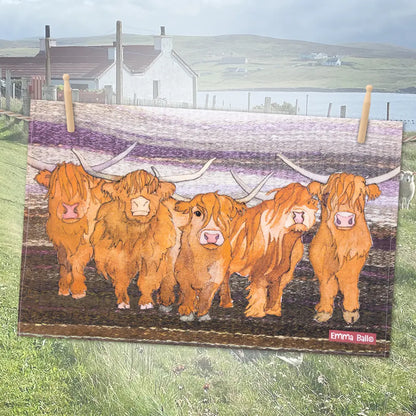 Emma Ball Highland Coos Tea Towel Pair