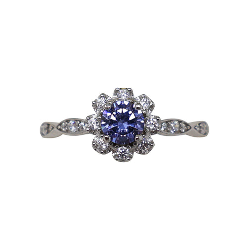 Goviers Cubic Zirconia Tanzanite Petal Silver Ring