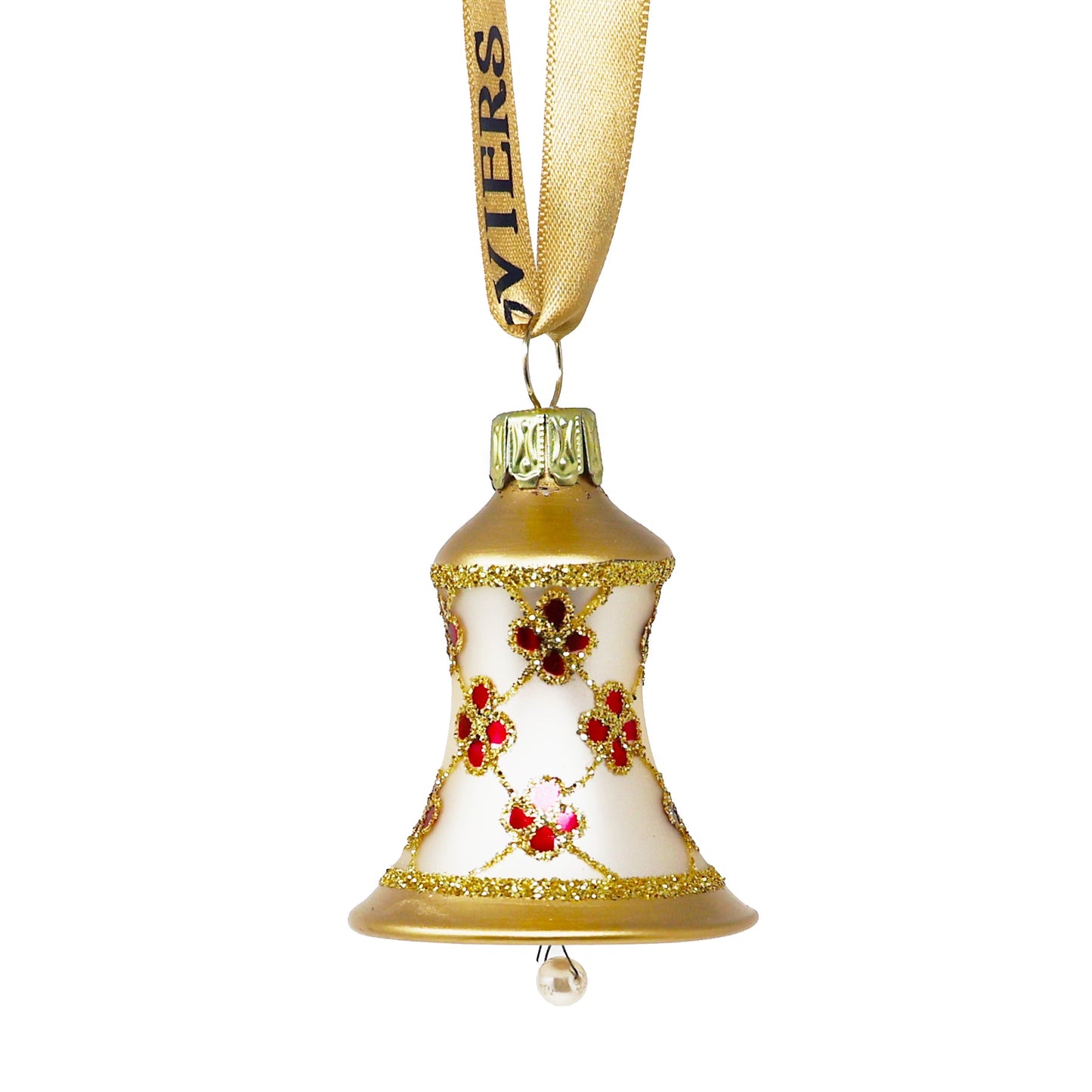 Hand Blown Glass Cream and Red Bell Set of 6