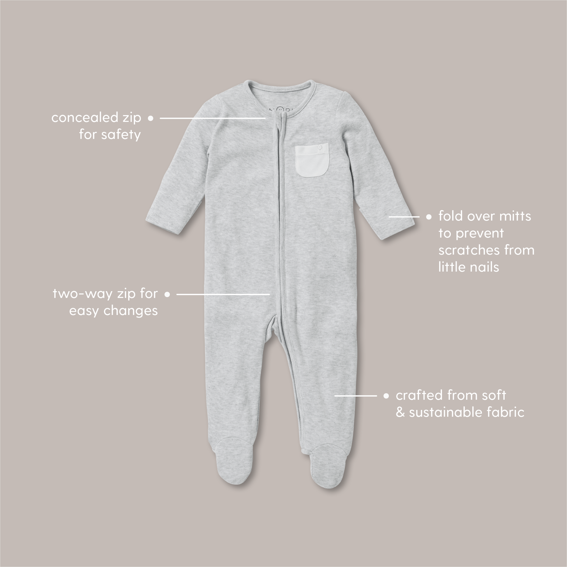 Clever Zip Sleepsuit - Oatmeal Stripe