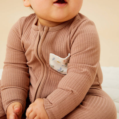 Bear Pocket Ribbed Clever Zip Sleepsuit
