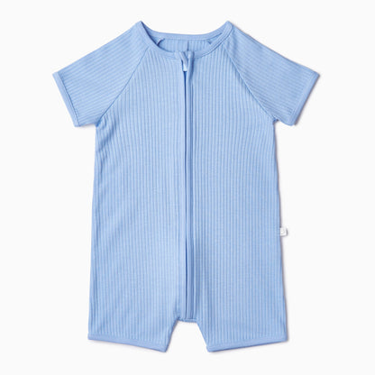 Blue Ribbed Zip Summer Sleepsuit