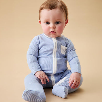 Clever Zip Sleepsuit 3 Pack - Green & Blue Stripe