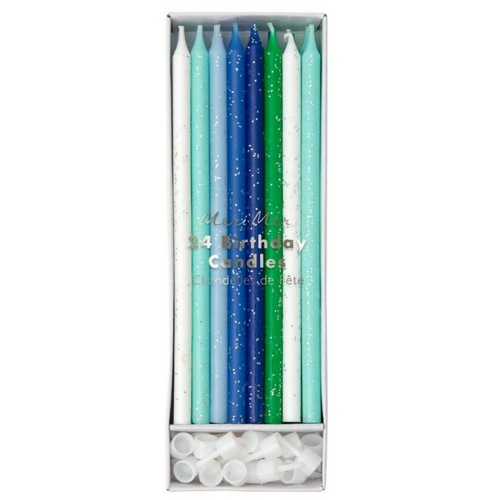 Blue & Green Glitter Candles (24pk)