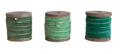 10 Yard Velvet Ribbon on Wood Spool - Green