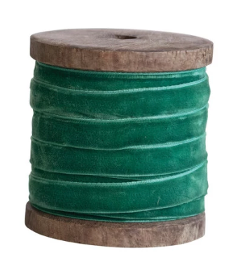 10 Yard Velvet Ribbon on Wood Spool - Green