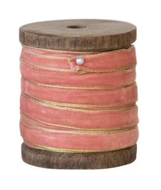 10 Yard Velvet Ribbon w/ Metallic Edges on Wood Spool
