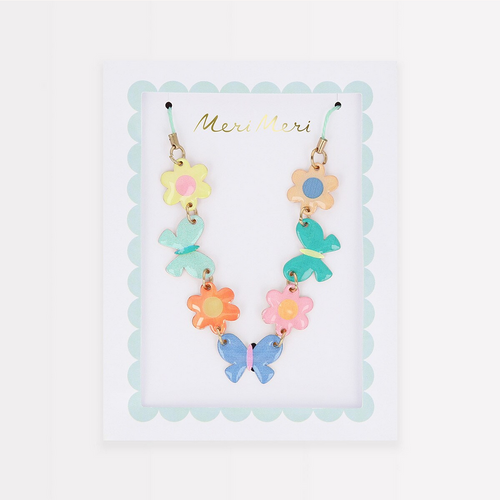 Butterflies & Flowers Enamel Charm Necklace