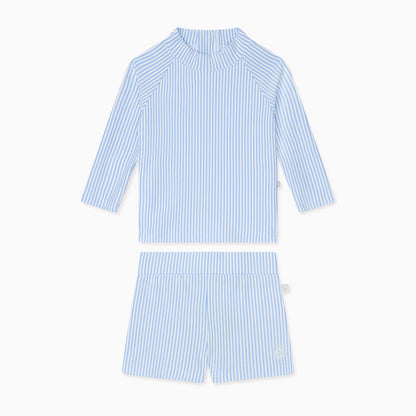 Cloud Stripe Seersucker Rash Vest & Shorts Outfit