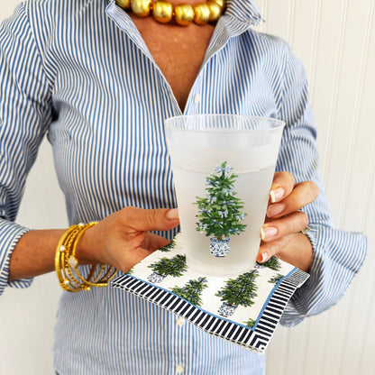 16 oz Shatterproof Cups | Set of 8 | Blue Bow Christmas Tree