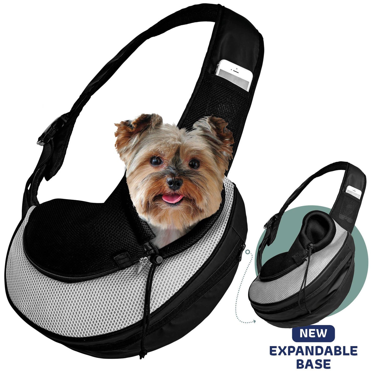 Katziela - Pet Carrier Expandable Sling For Small Dogs And Cats Black