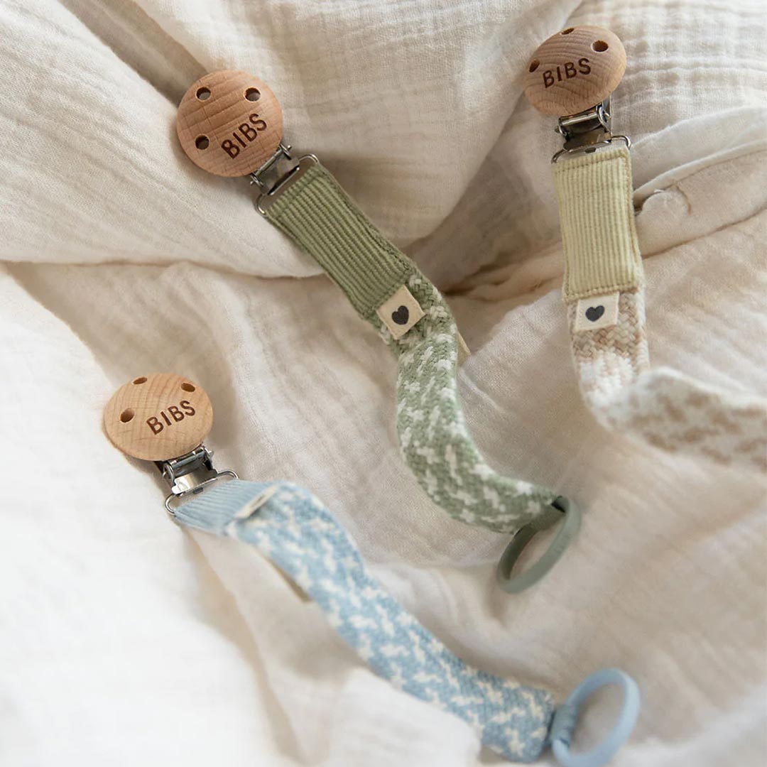 BIBS Paci Braid Pacifier Clip - Sand + Ivory