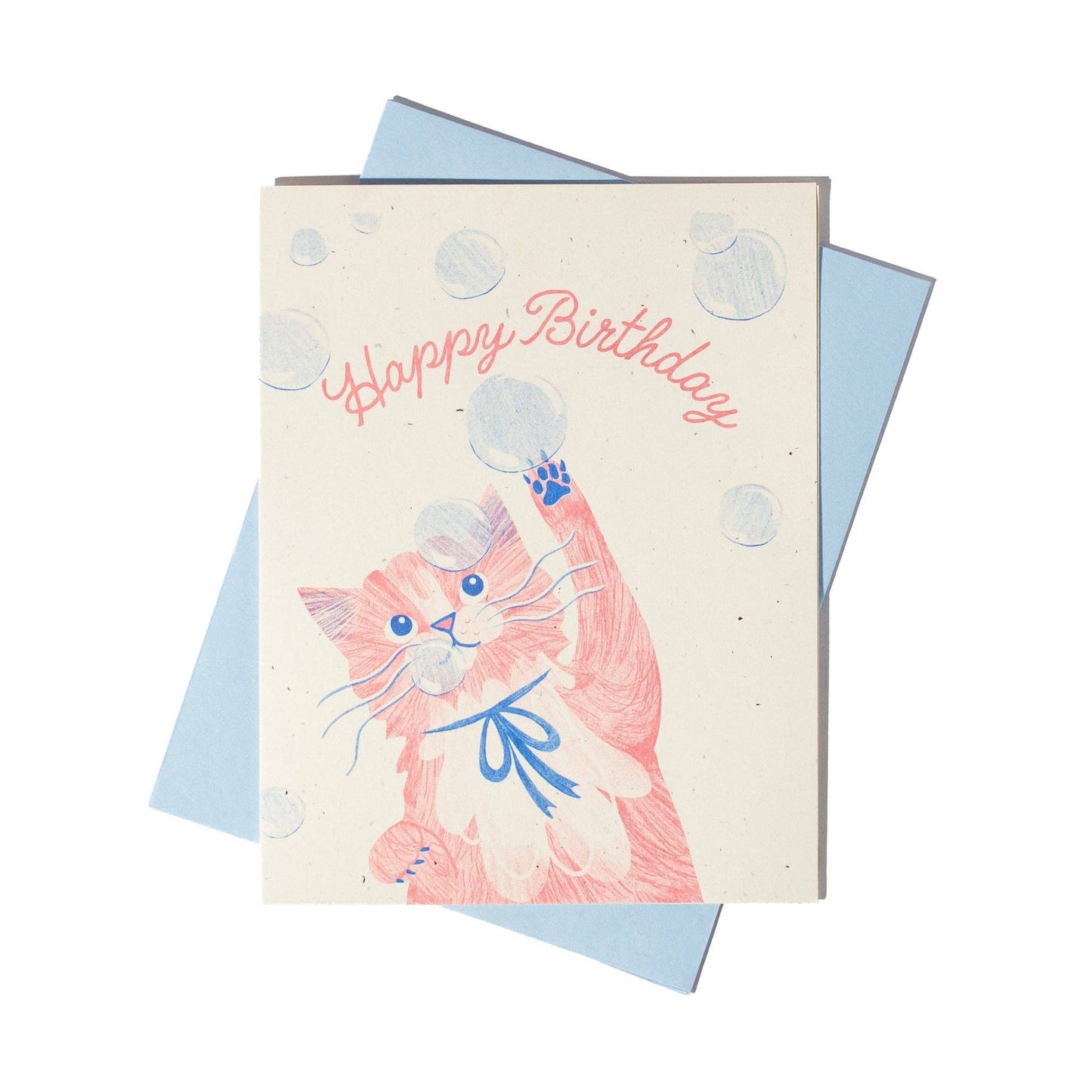 Bubbles Birthday Cat  - Risograph Card