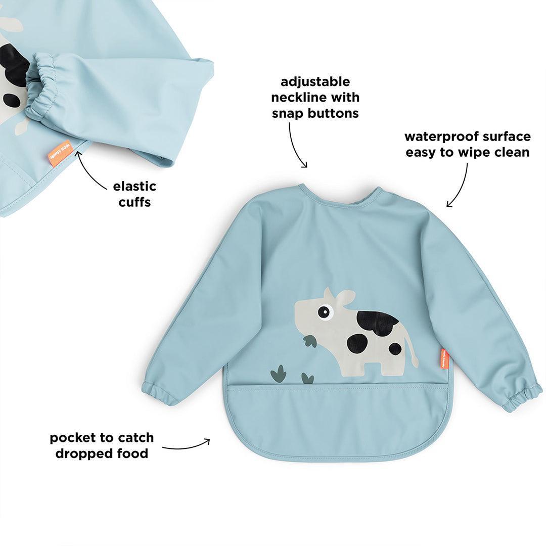 Done By Deer Sleeved Pocket Bib - Tiny Farm Blue