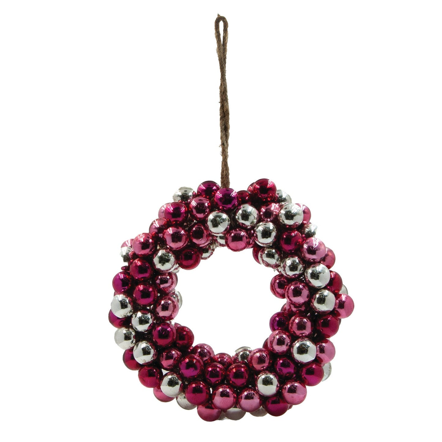 11" Round Glass Ball Wreath, Red, Pink & Silver Finish