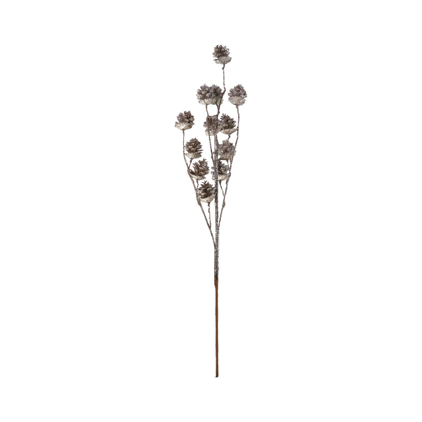 29"L Plastic Pinecone Stem with Glitter, Champagne Finish